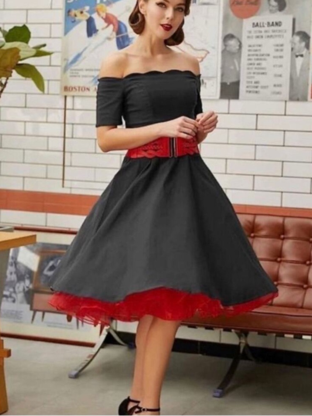 NWT GRACE KARIN 50’ RED womens PETTICOAT CRINOLINE Dancing swing SKIRT womens XL - Picture 8 of 9